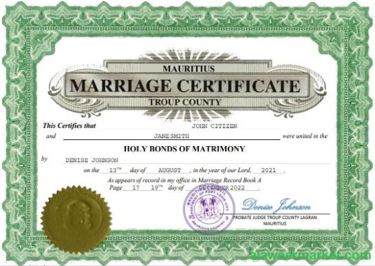 Mauritius marriage certificate Word and PDF template